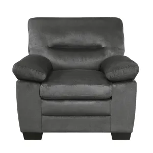 Dark Gray Textured Fabric Armchair with Faux Wood Finish