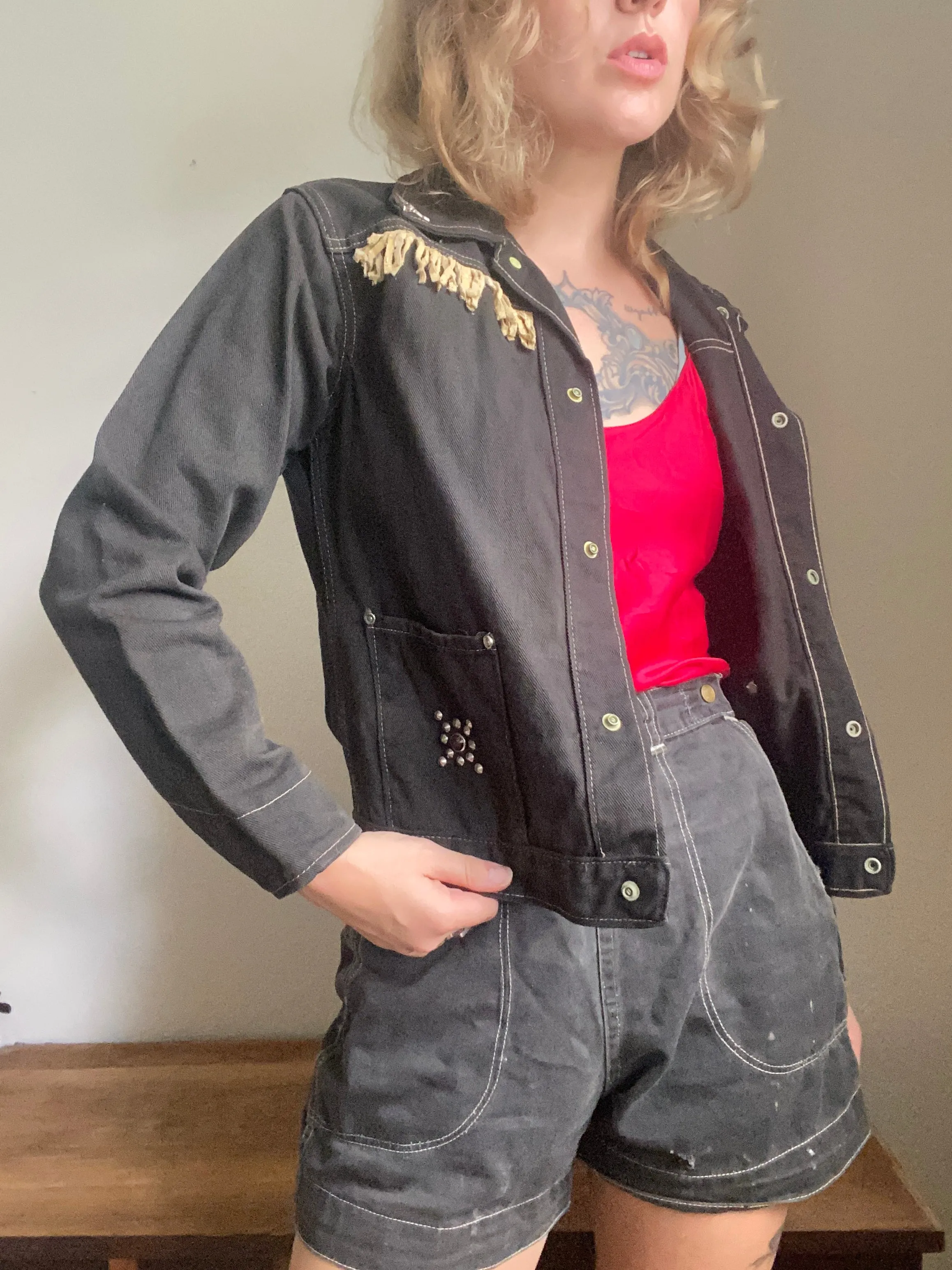 1950s ‘Chips’ Black studded and jewel Denim Jacket