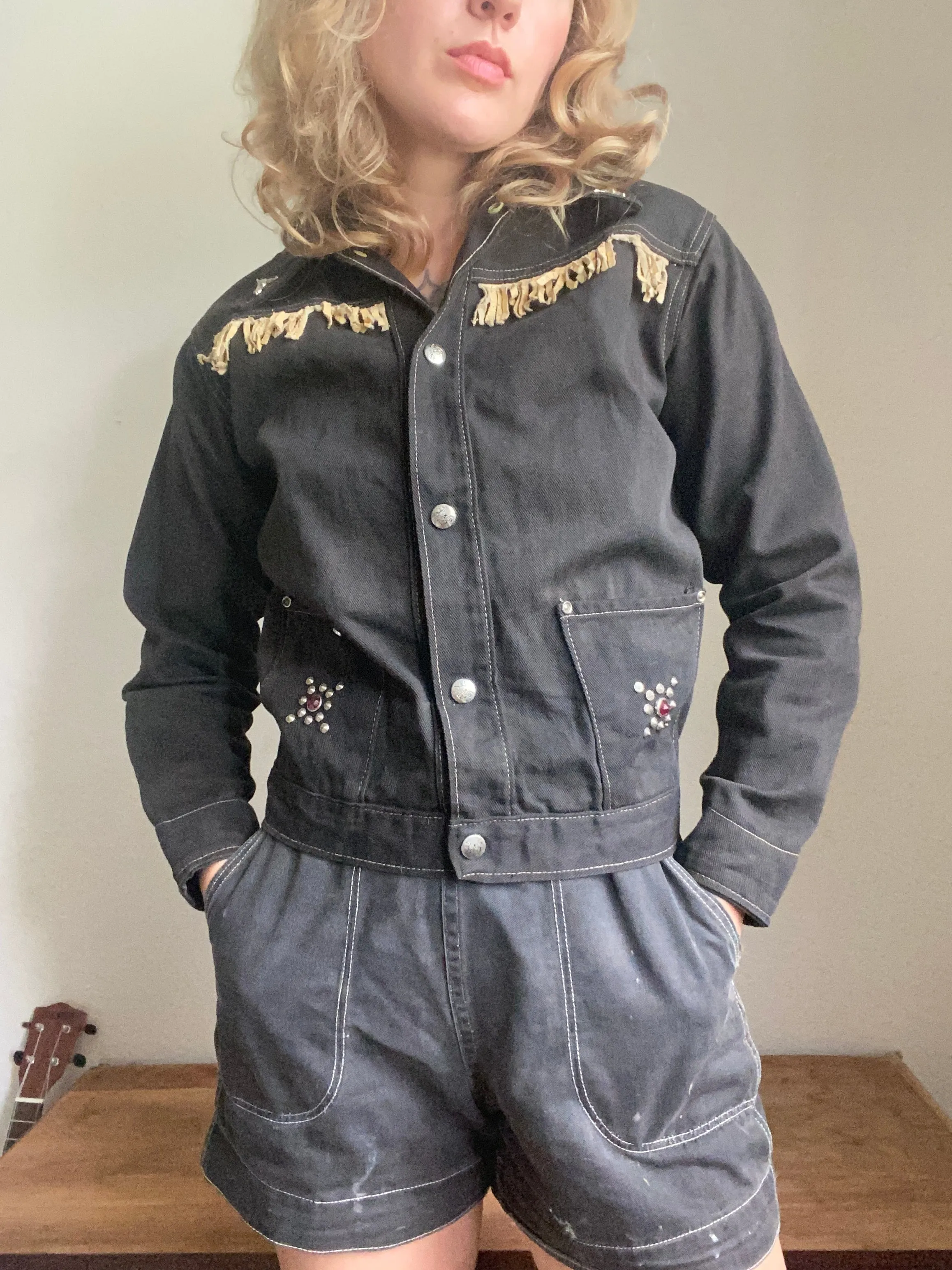 1950s ‘Chips’ Black studded and jewel Denim Jacket