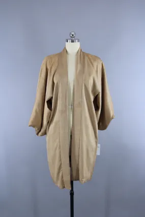 1950s Vintage Silk Haori Kimono Jacket Cardigan / Tan Silk