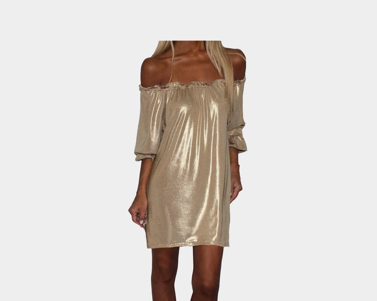 2. Empire Gold Off Shoulder Dress - The Ibiza