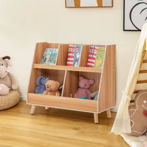 5-Cube Kids Bookshelf and Toy Organizer with Solid Wood Legs and Anti-Tipping Kits-Natural