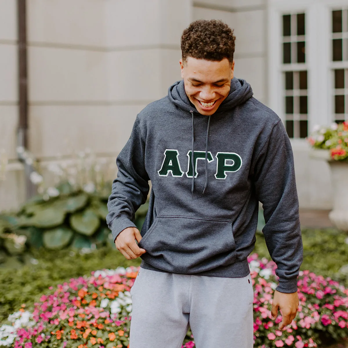 AGR Dark Heather Hoodie with Sewn On Letters