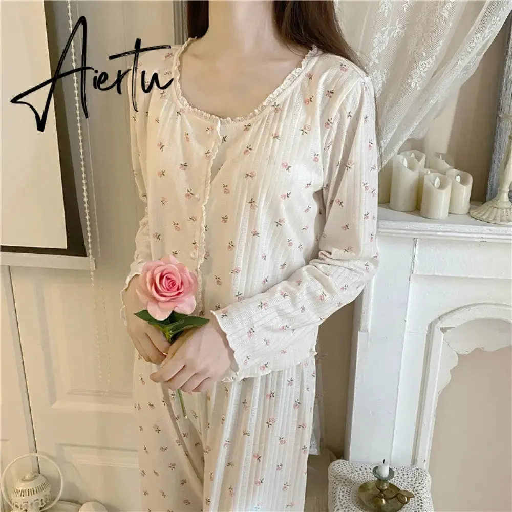 Aiertu Pajama Three Piece Set Print Camisole Cardigan with Chest Pad Trousers Homewear Women's Spring Summer Mori Girl Style