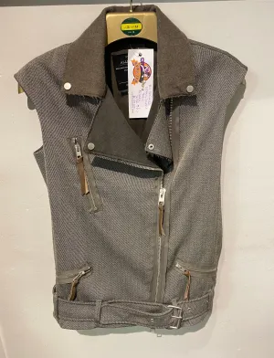 All Saints Gilet Waistcoat Brown Fleck Pockets & Zip Detail UK Size 8