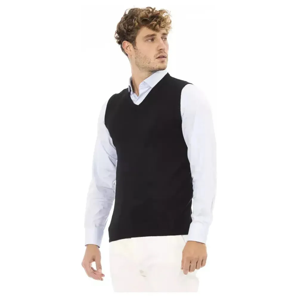 Alpha Studio Black Viscose Men Vest