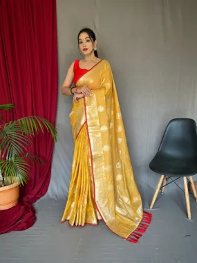 Arylide Yellow Saree in Cotton Silk