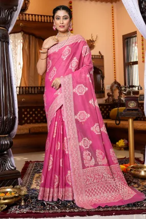 Attractive Dark Pink Linen Silk Saree With Refreshing Blouse Piece