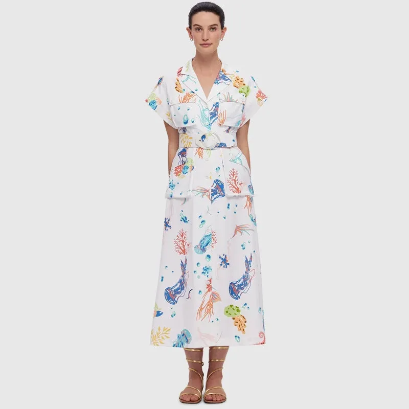 Audrey Pocket Shirt Midi Dress - Twilight Print in White