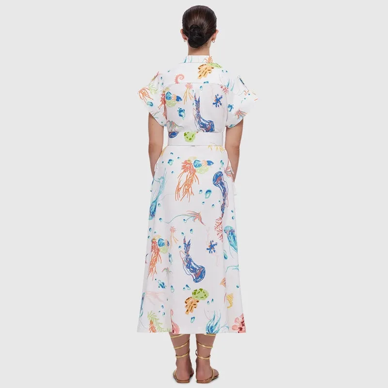 Audrey Pocket Shirt Midi Dress - Twilight Print in White