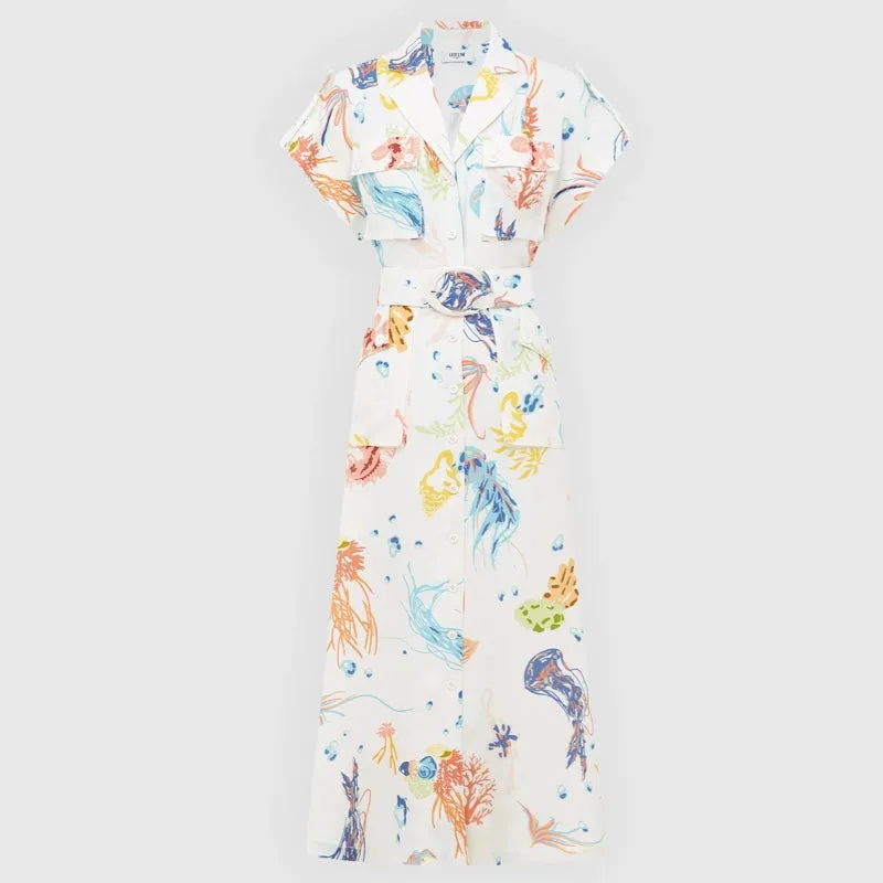 Audrey Pocket Shirt Midi Dress - Twilight Print in White