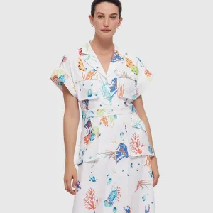 Audrey Pocket Shirt Midi Dress - Twilight Print in White