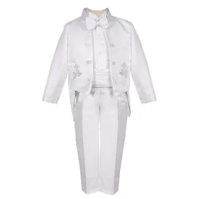 Baby Boys 5 Pc Silver Embroidery Tailed Tuxedo 6-24M