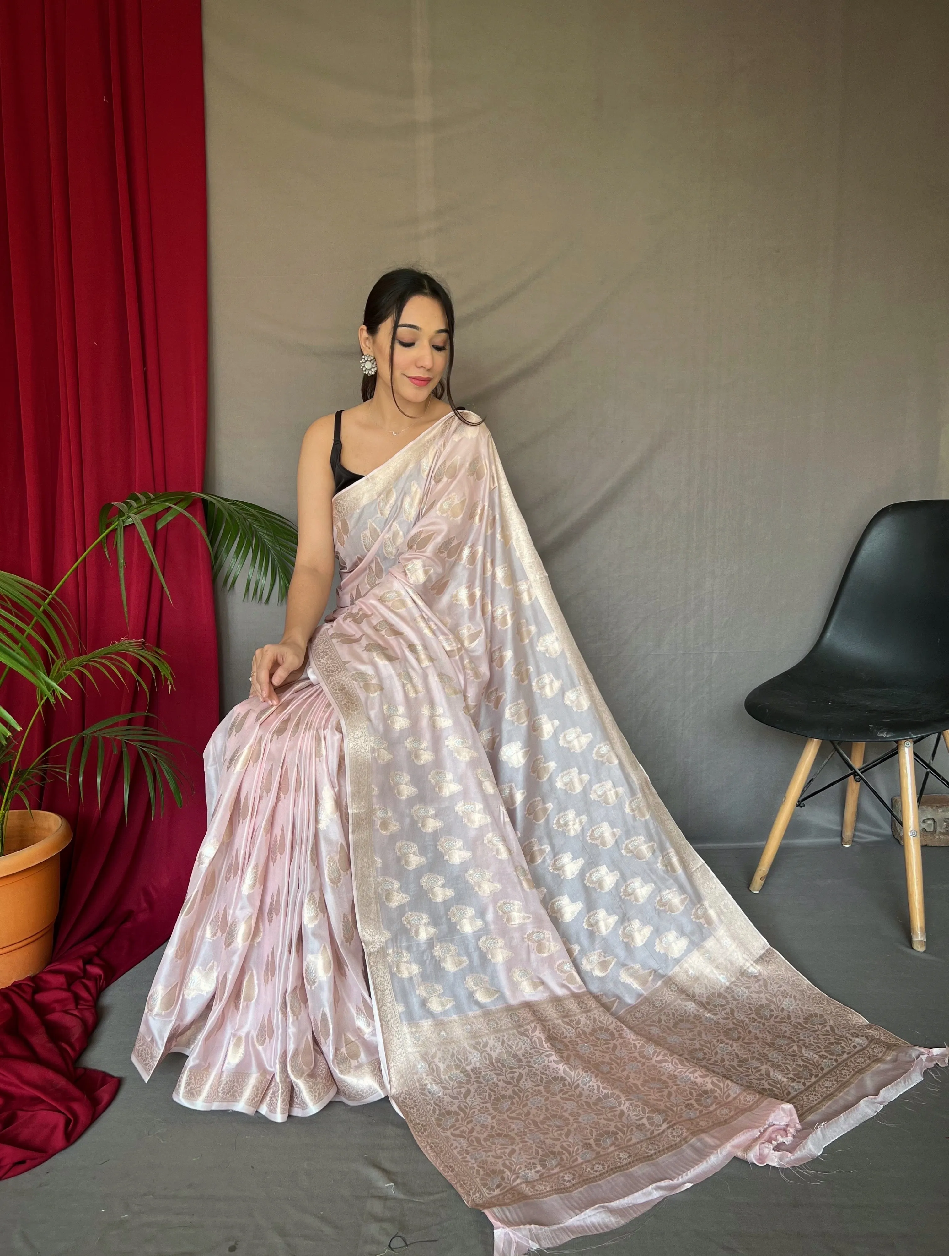 Baby Pink Saree in Tabby Soft Silk Woven