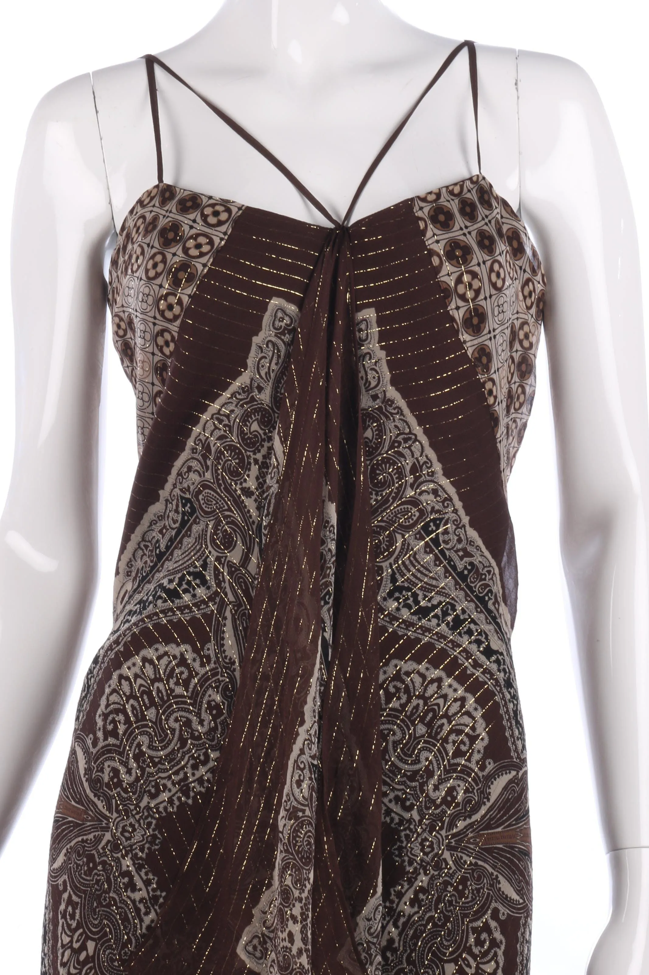 BCBG Maxazria Silk Dress Brown and Cream UK Size 10