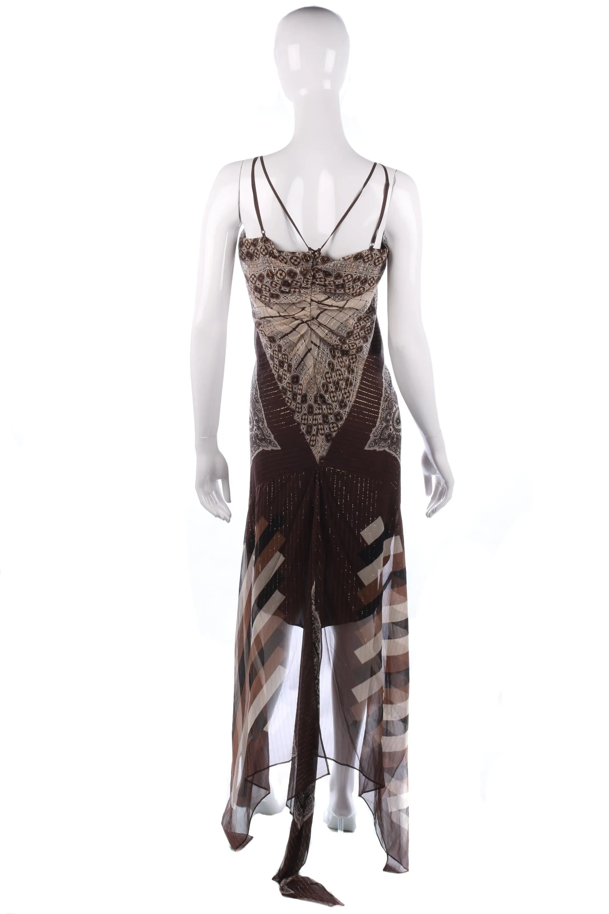 BCBG Maxazria Silk Dress Brown and Cream UK Size 10