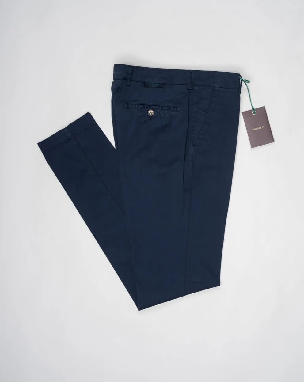 Berwich Morello Garment Dyed Cotton & Silk Chinos / Navy