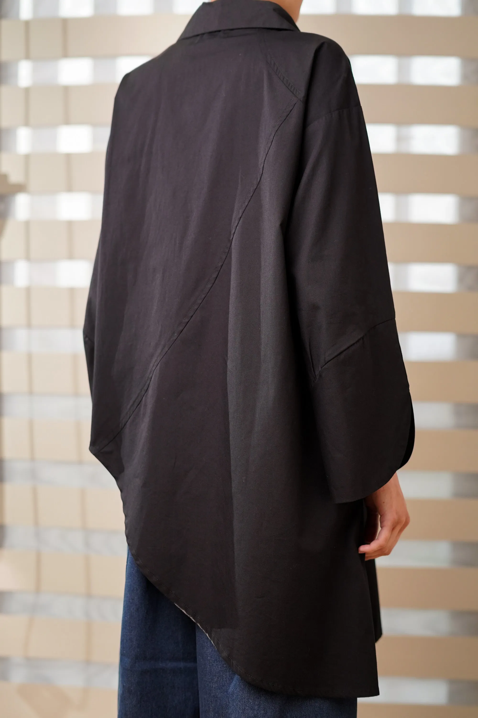 Black Asymmetrical Full-Sleeve Oversized Shirt