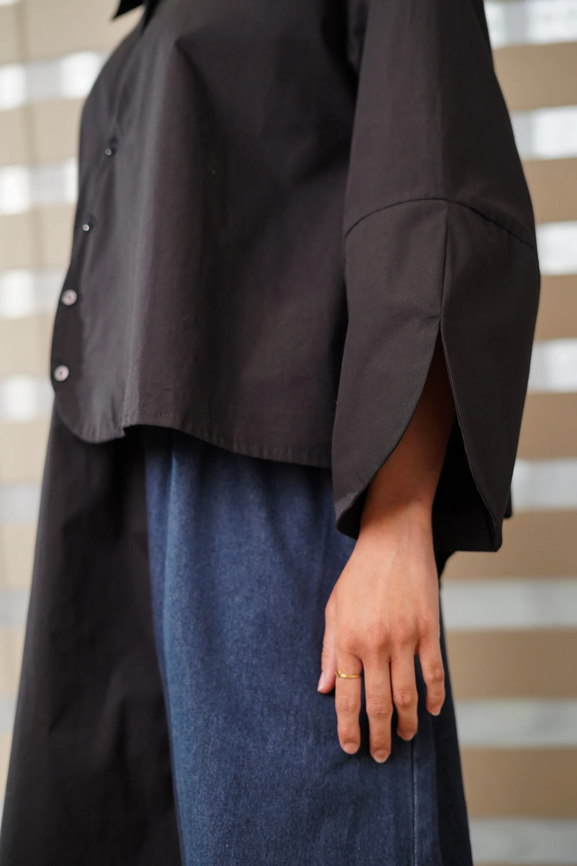 Black Asymmetrical Full-Sleeve Oversized Shirt