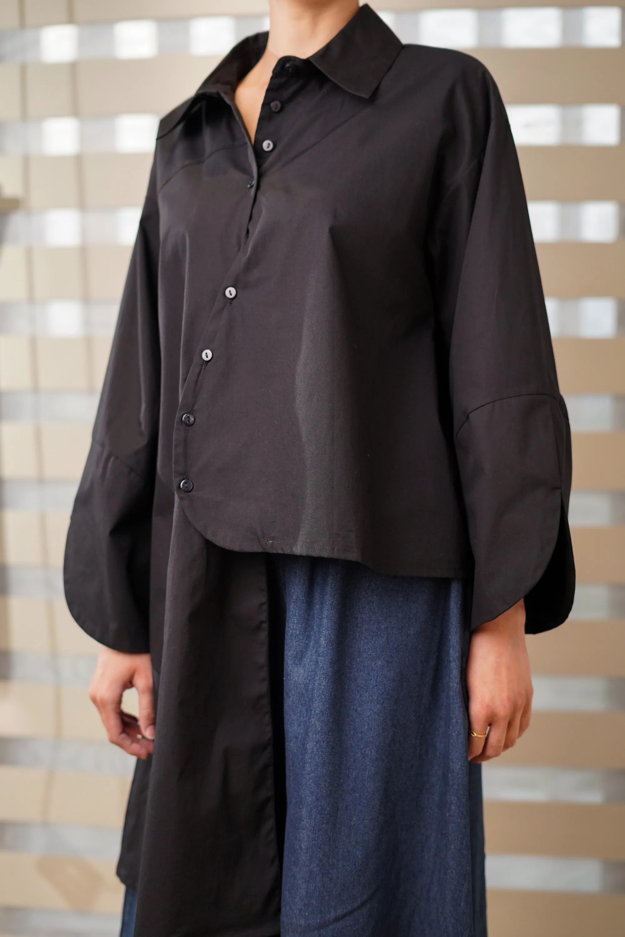 Black Asymmetrical Full-Sleeve Oversized Shirt