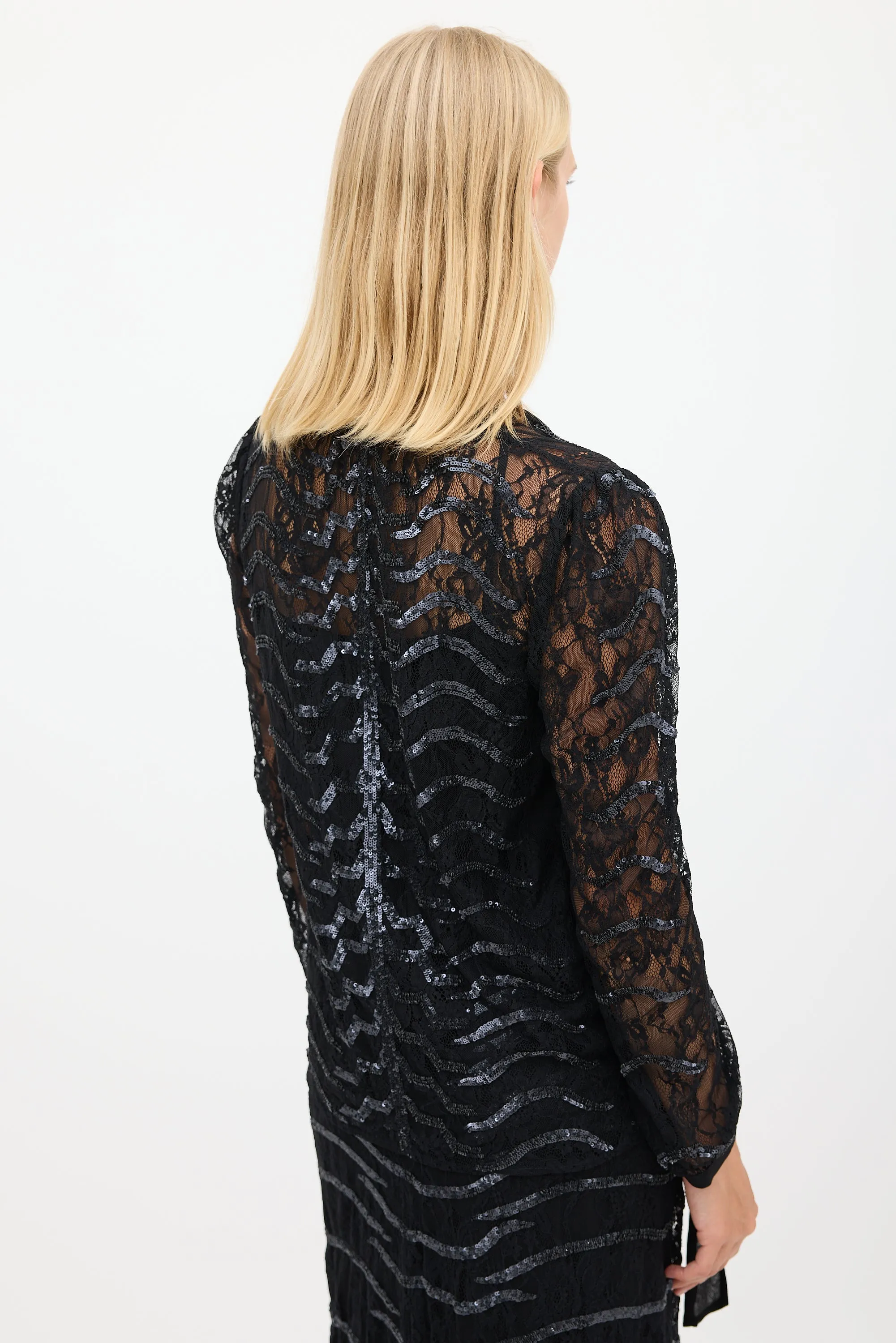 Black Floral Lace Sequinned Shirt