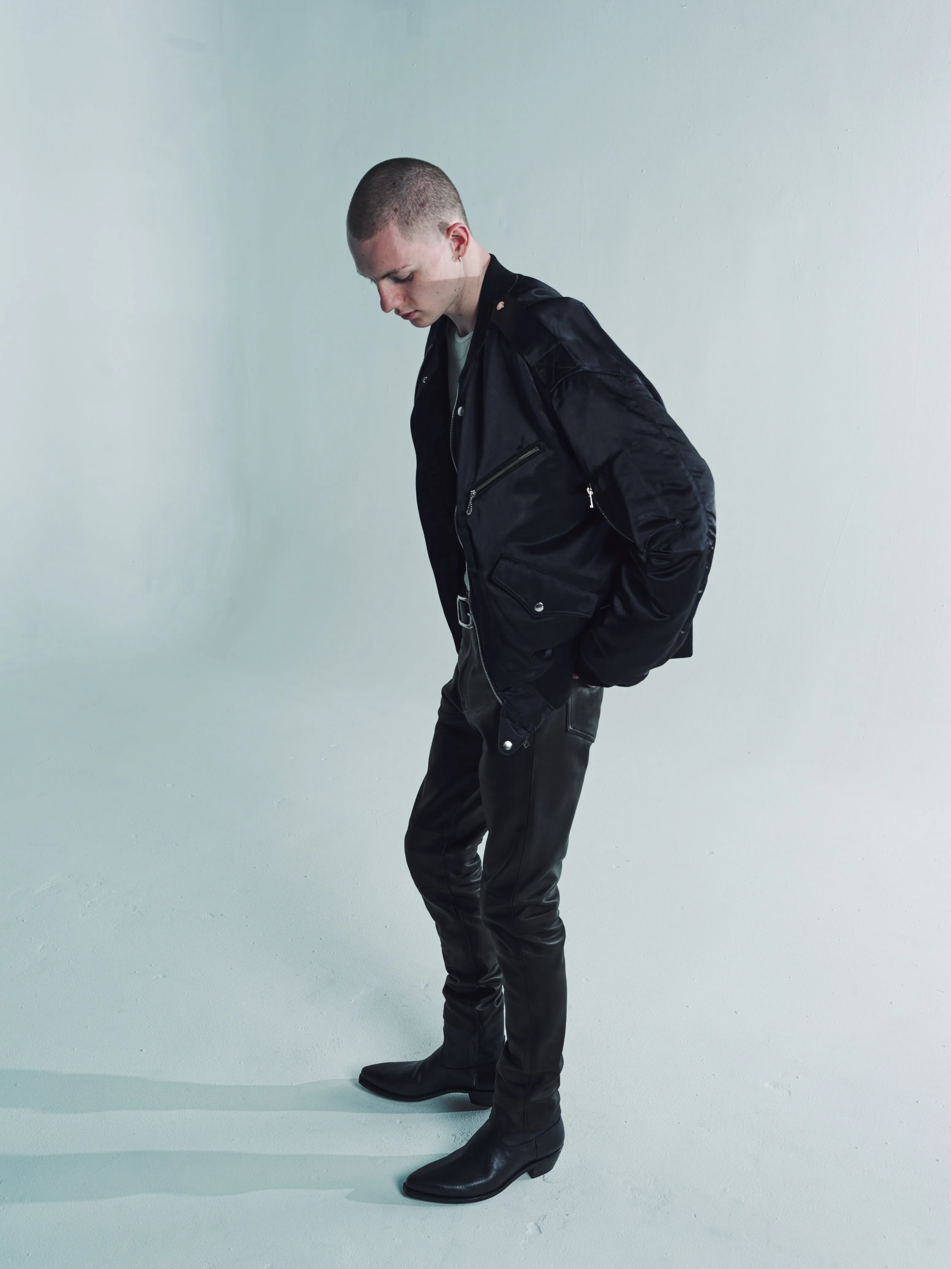 Black Nylon Satin Flight Jacket