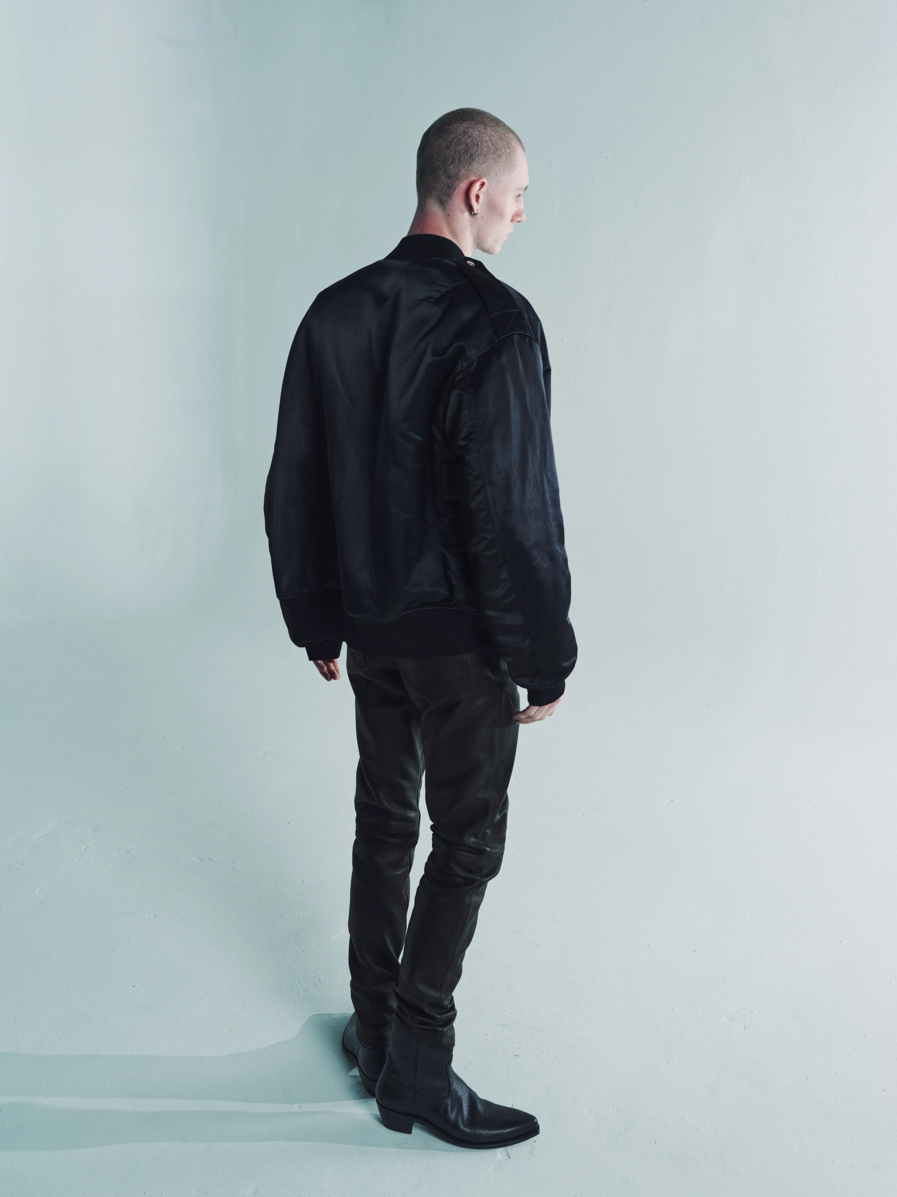 Black Nylon Satin Flight Jacket