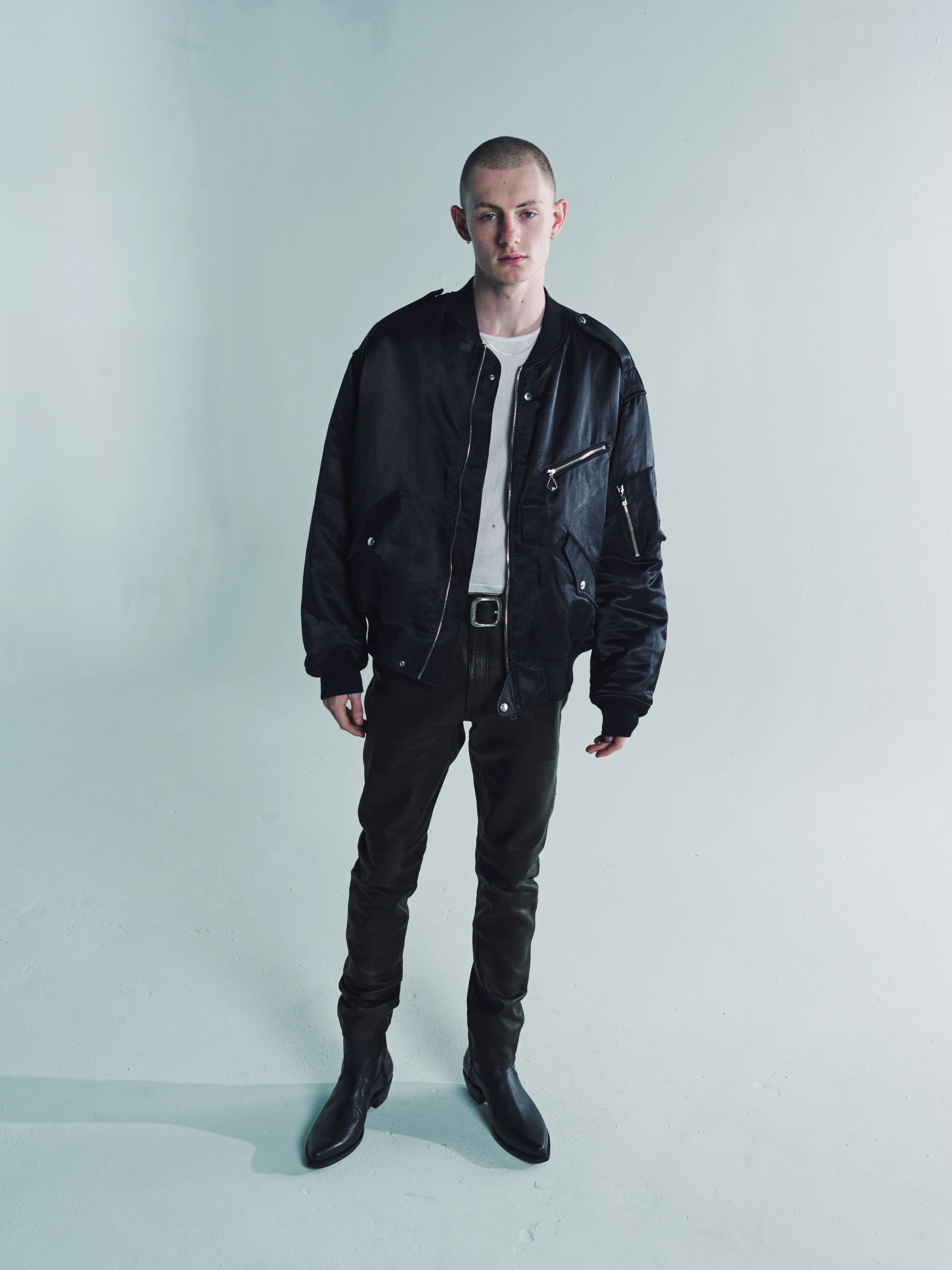 Black Nylon Satin Flight Jacket