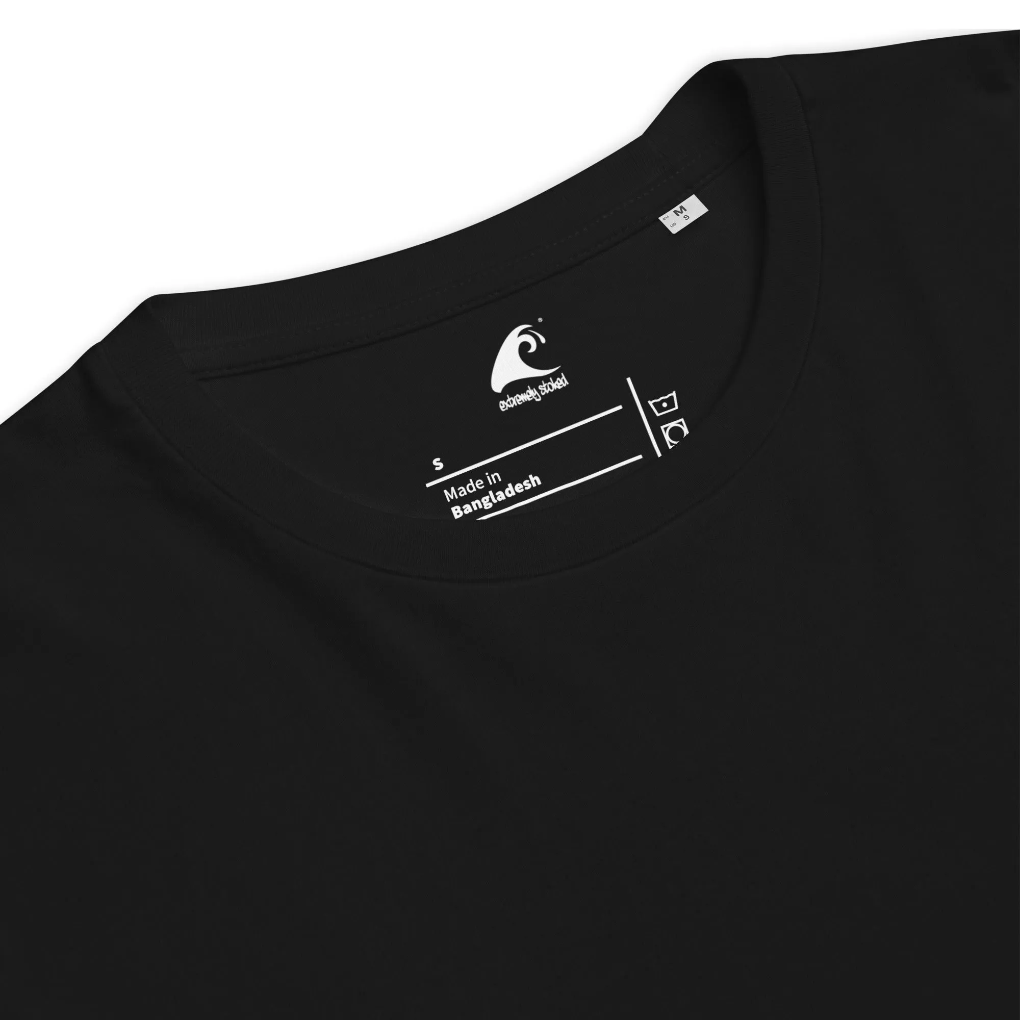 Black Organic Cotton T-Shirt with Extremely Stoked Epic Wave Logo