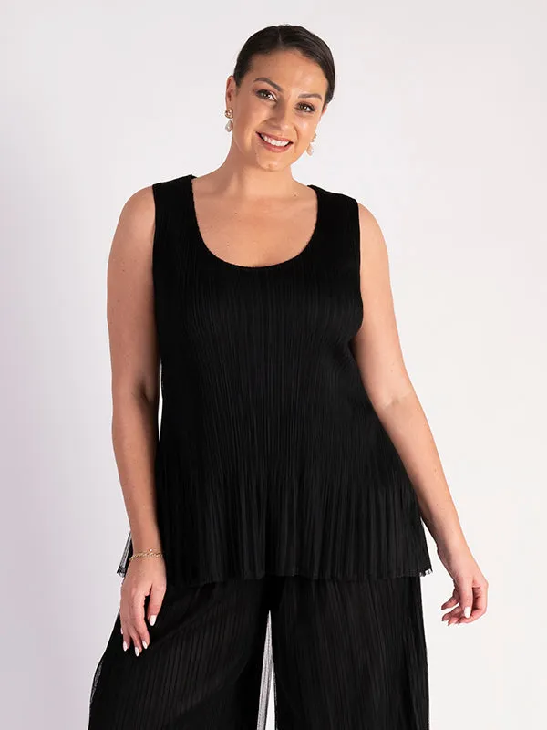 Black Plisse Mesh Camisole