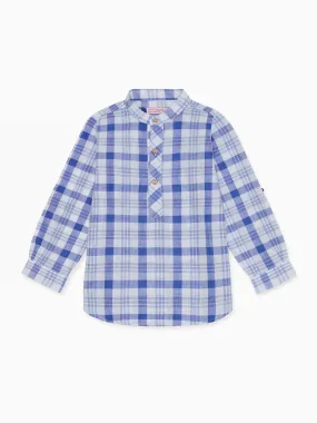 Blue Check Jazmin Cotton Long Sleeve Boy Shirt