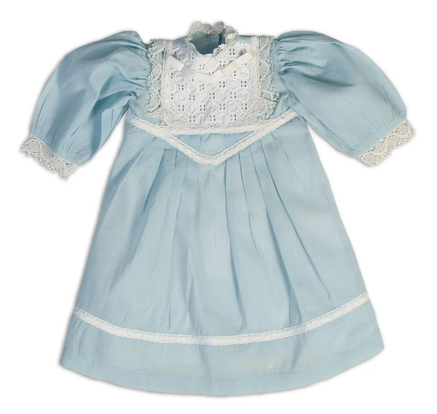 Blue Cotton Dress With Cutwork Yoke