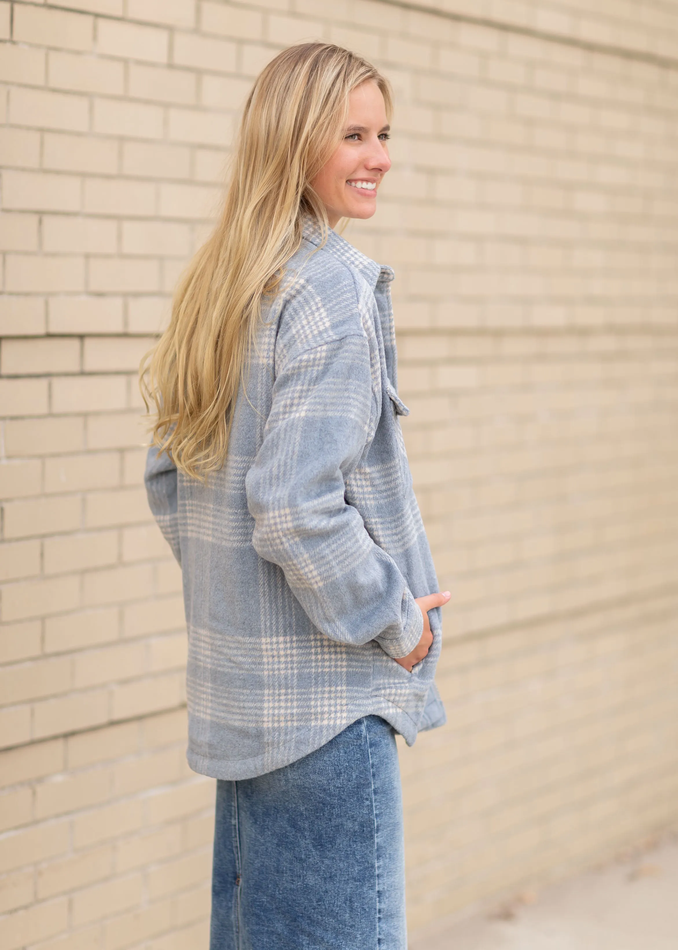 Blue Plaid Button Up Shacket