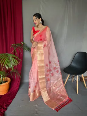 Blush Pink Saree in Organza Digital Floral Print