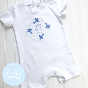 Boy Romper - Airplane Monogram Frame