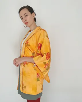 Bright Orange Floral Haori Kimono Jacket