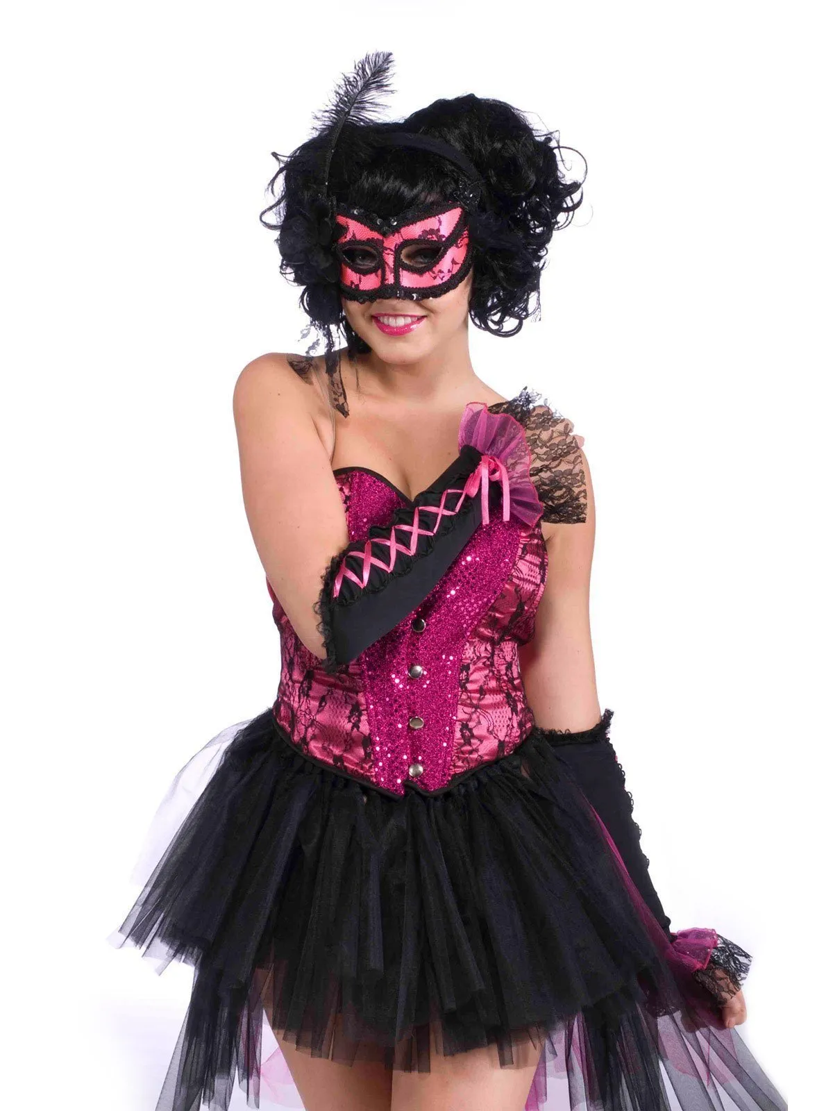 Burlesque Pink & Black Half Mask for Adults