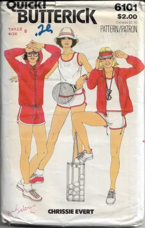 Butterick 6101 Tennis Outfit Shirt Shorts Jacket Vintage Sewing Pattern 1980s