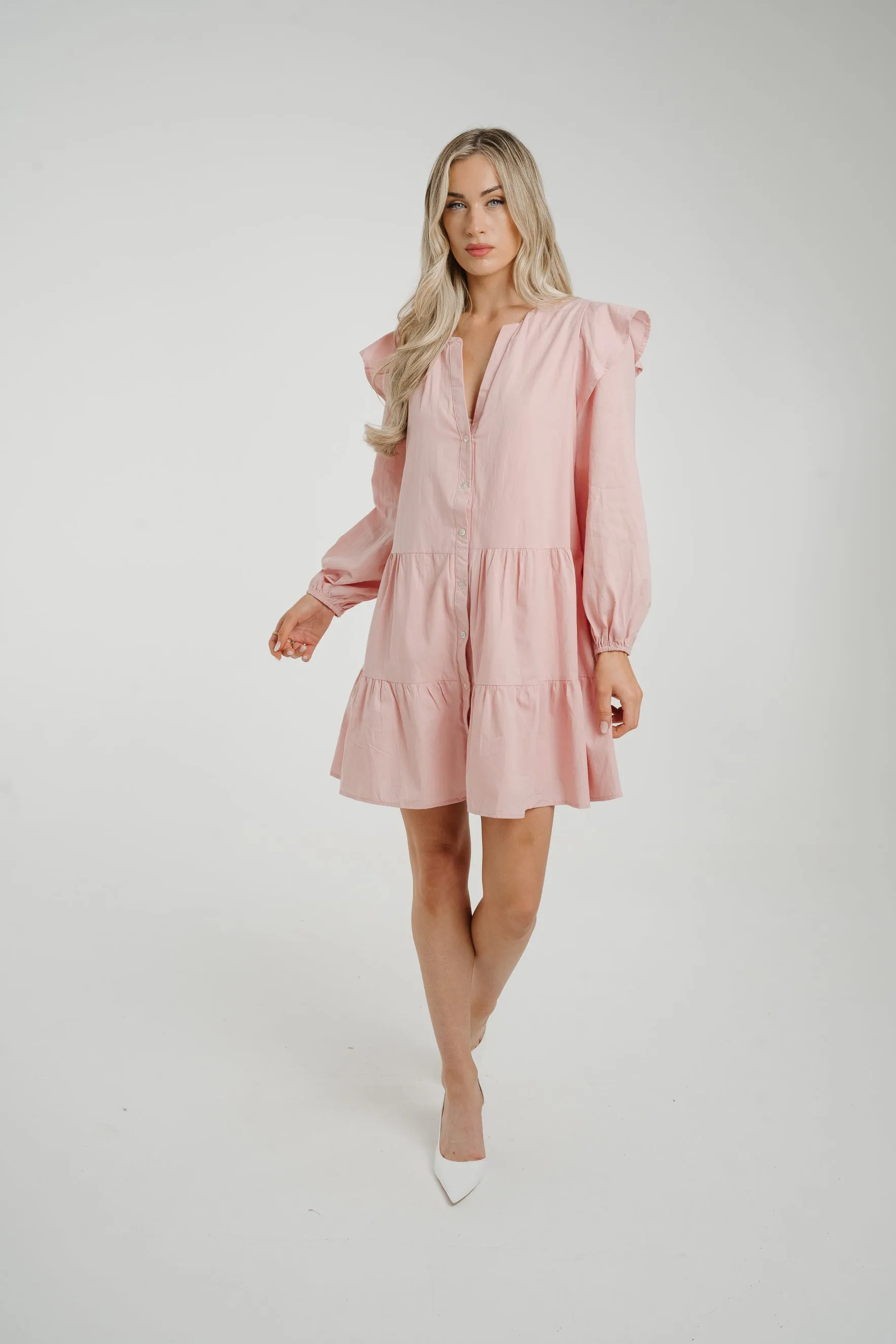 Caitlyn Tiered Shirt Dress In Pink