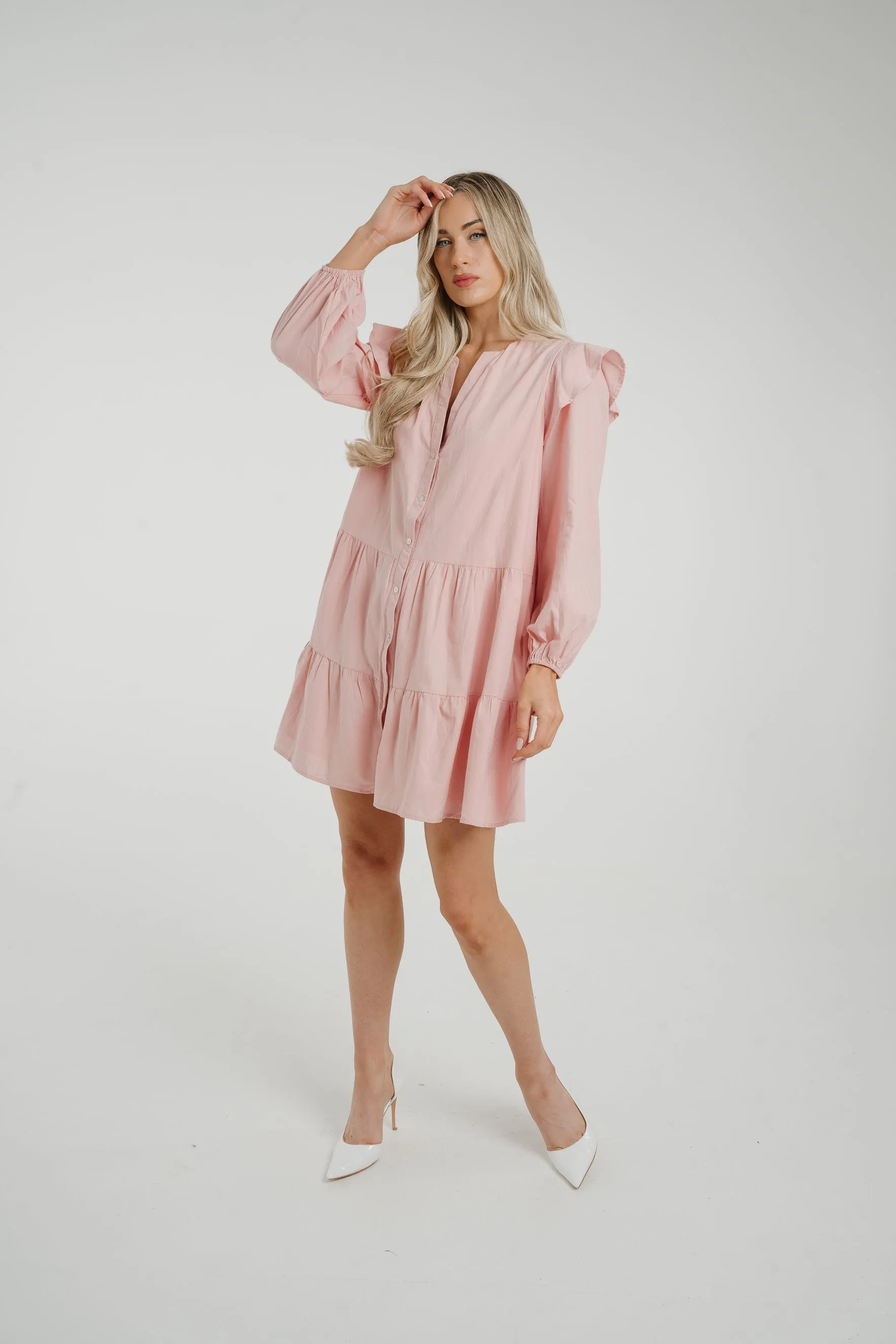 Caitlyn Tiered Shirt Dress In Pink