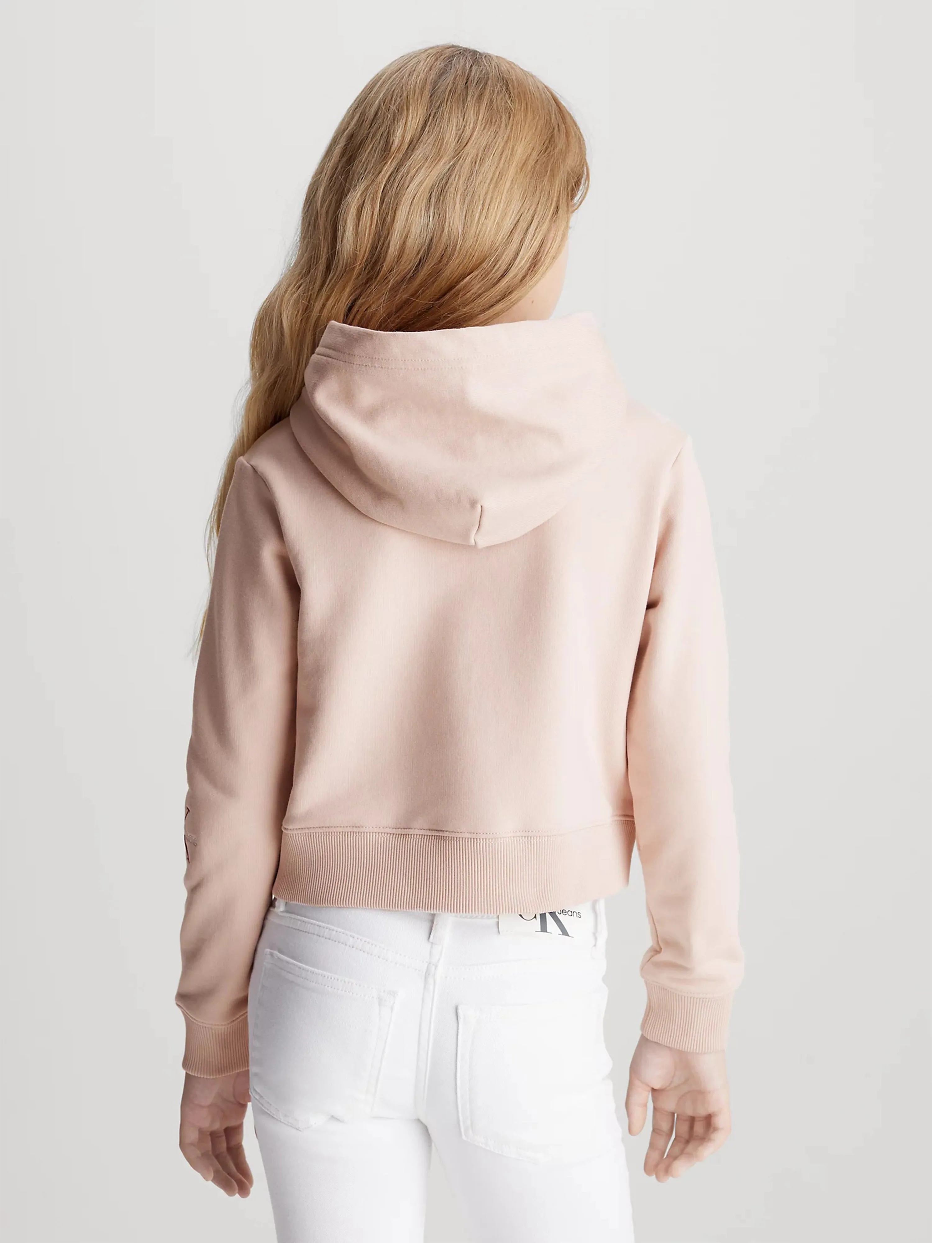 Calvin Klein Girls Monogram Off Placed Hoodie in Pink