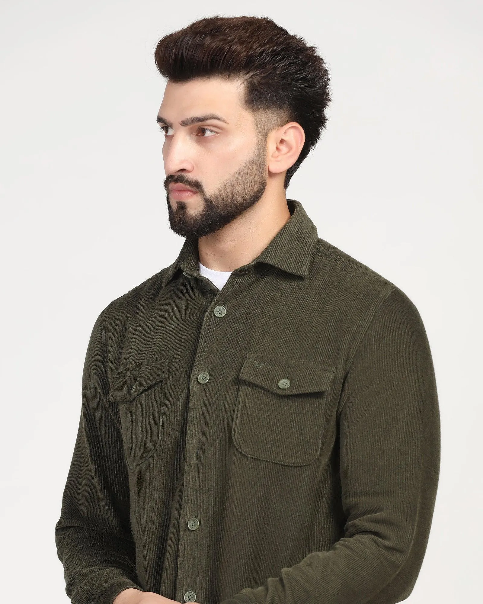 Casual Olive Textured Overshirt - Miami