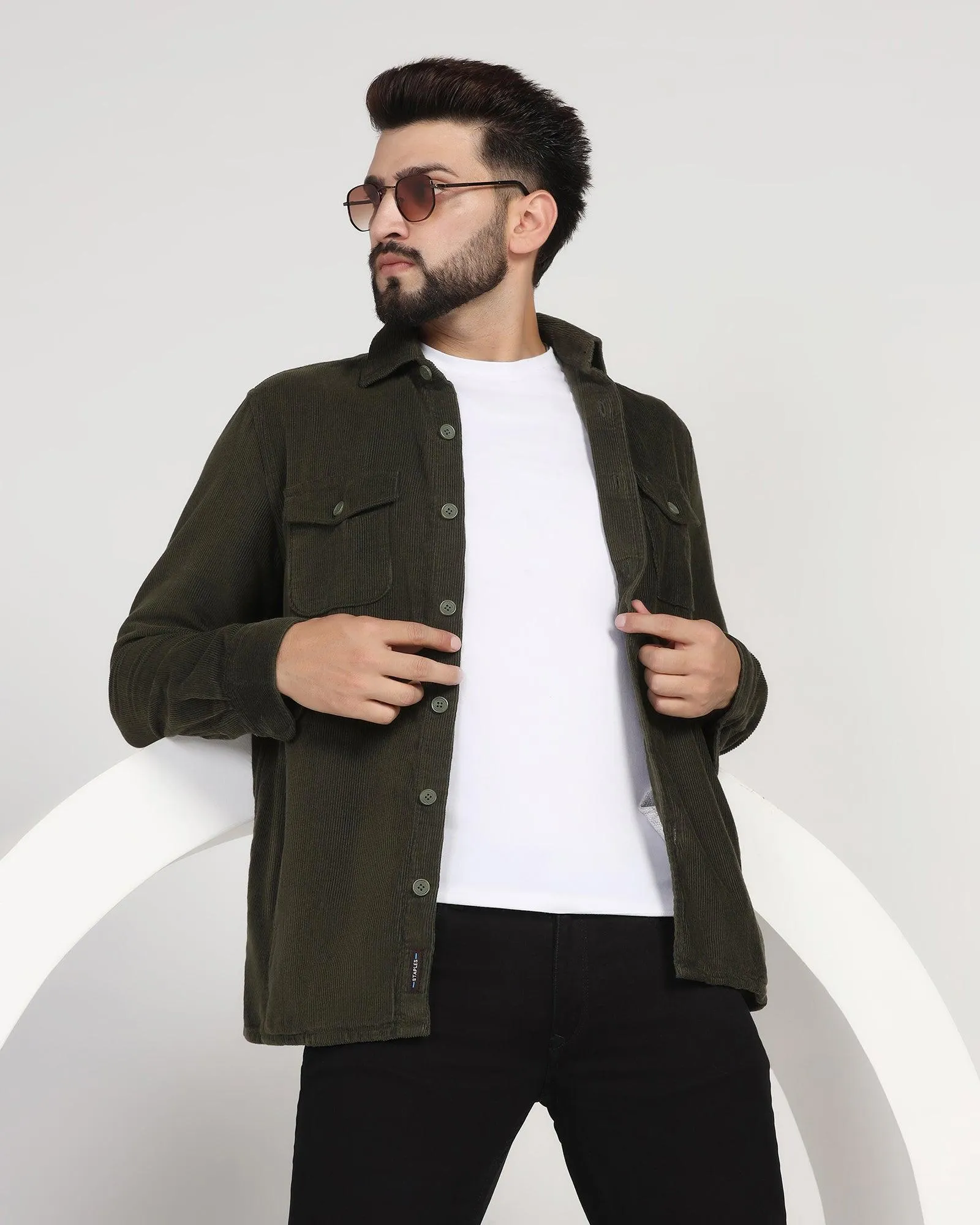 Casual Olive Textured Overshirt - Miami