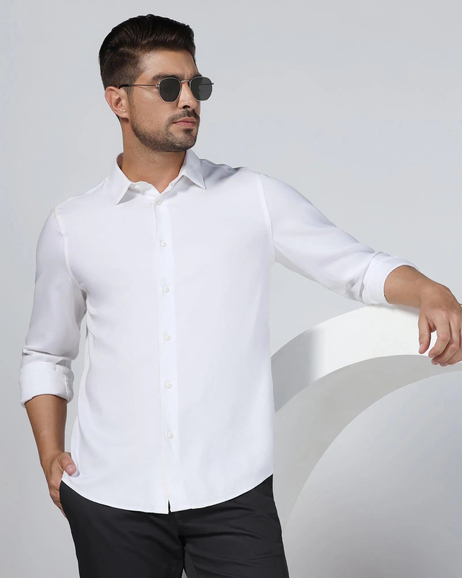 Casual White Solid Shirt - Gerald