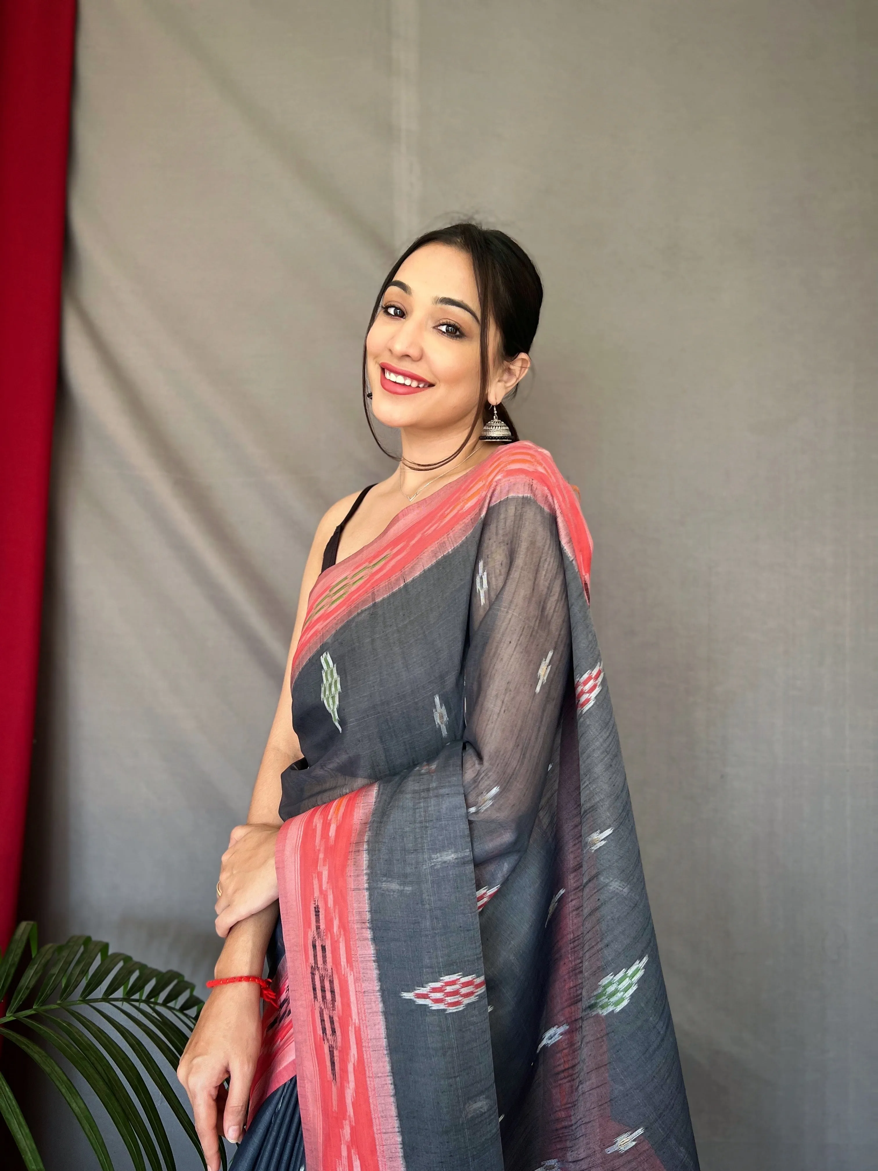 Charcoal Black Saree in Cotton