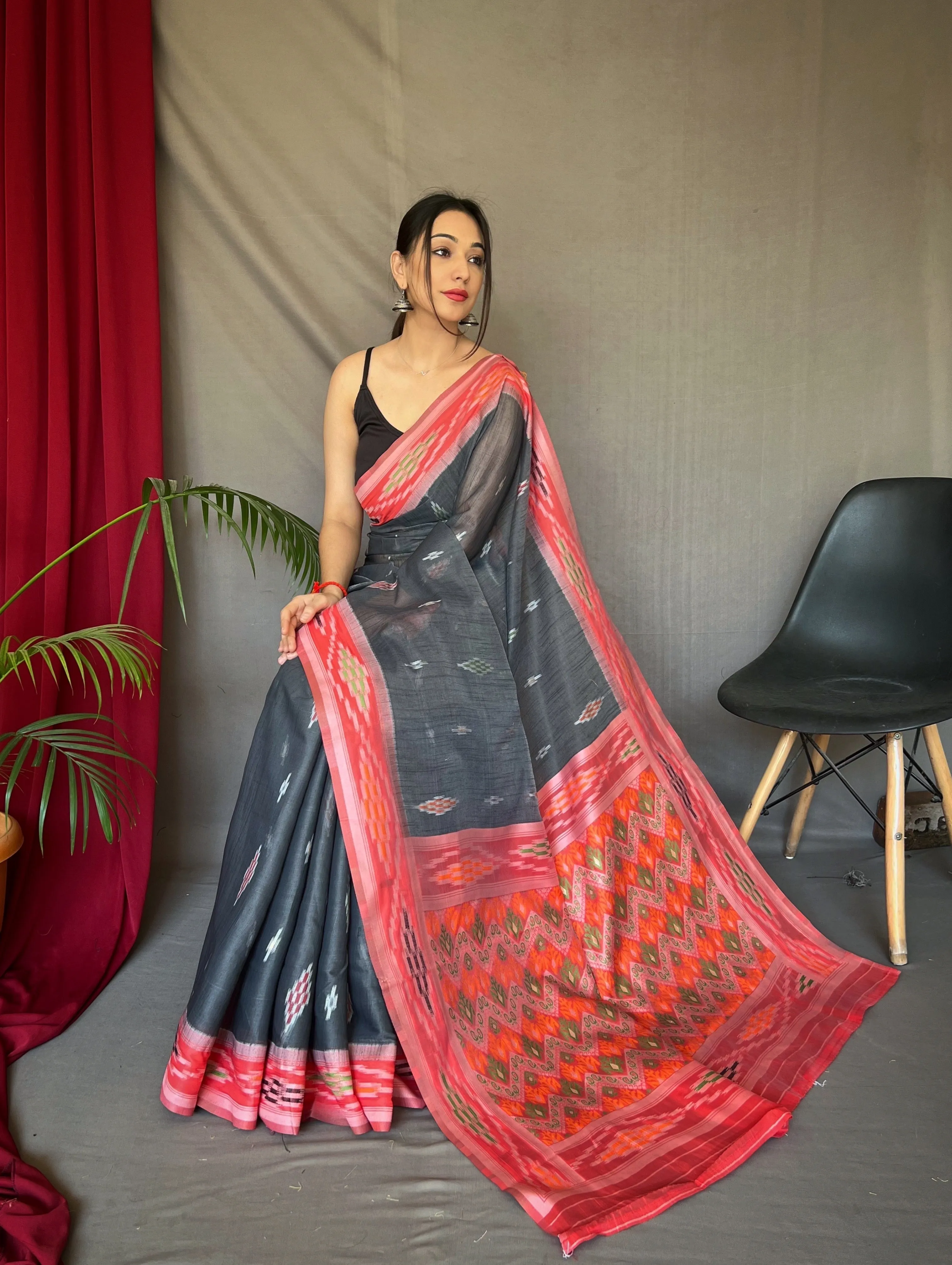 Charcoal Black Saree in Cotton