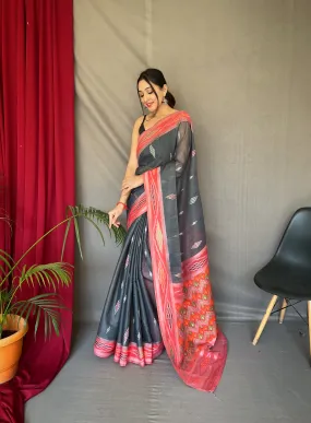 Charcoal Black Saree in Cotton