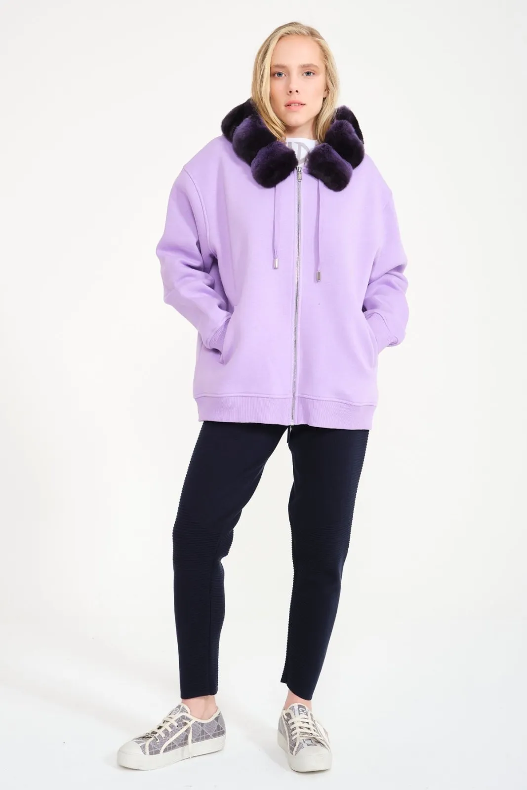 Chinchilla Fur-Lined Zipped Hoodie