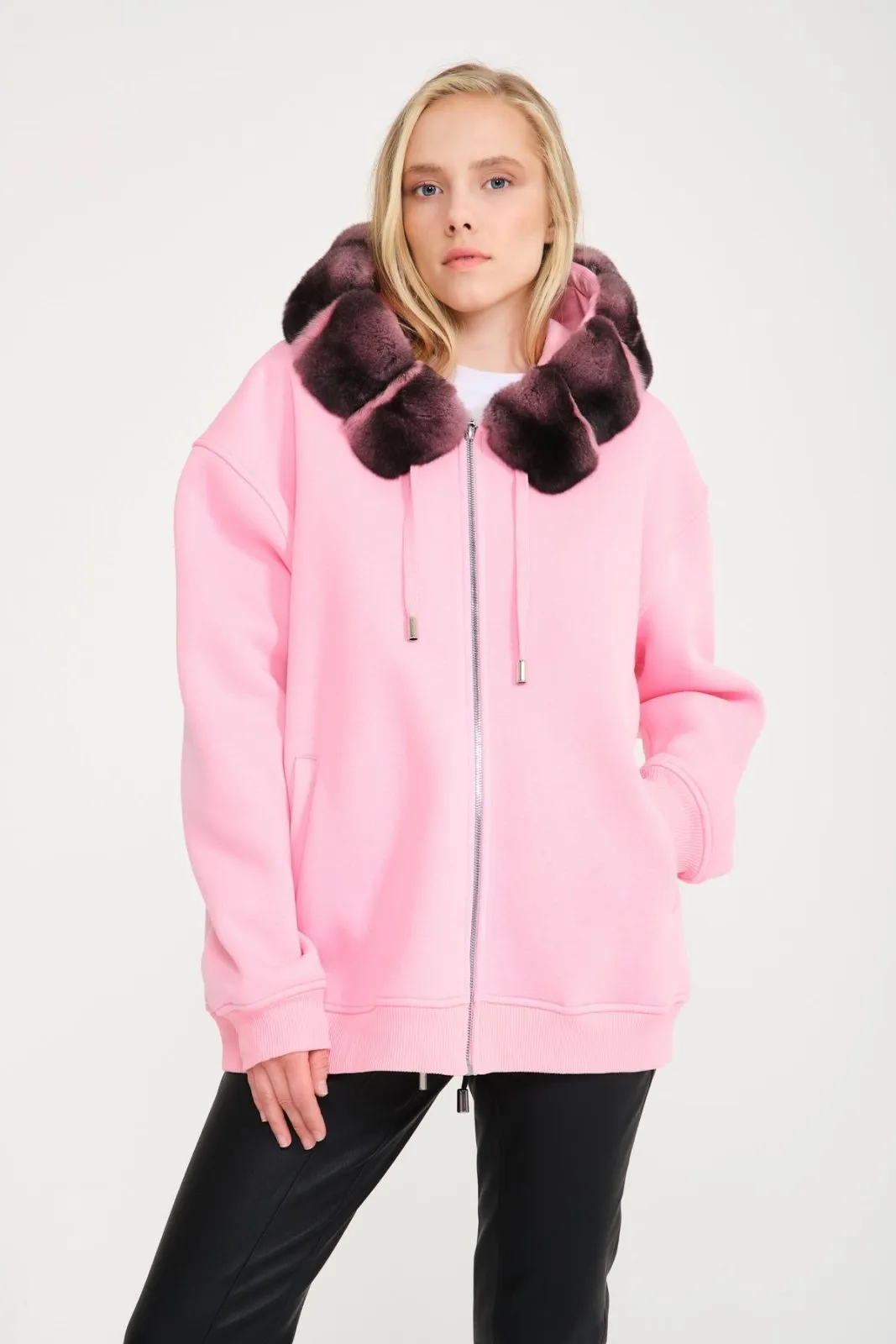 Chinchilla Fur-Lined Zipped Hoodie