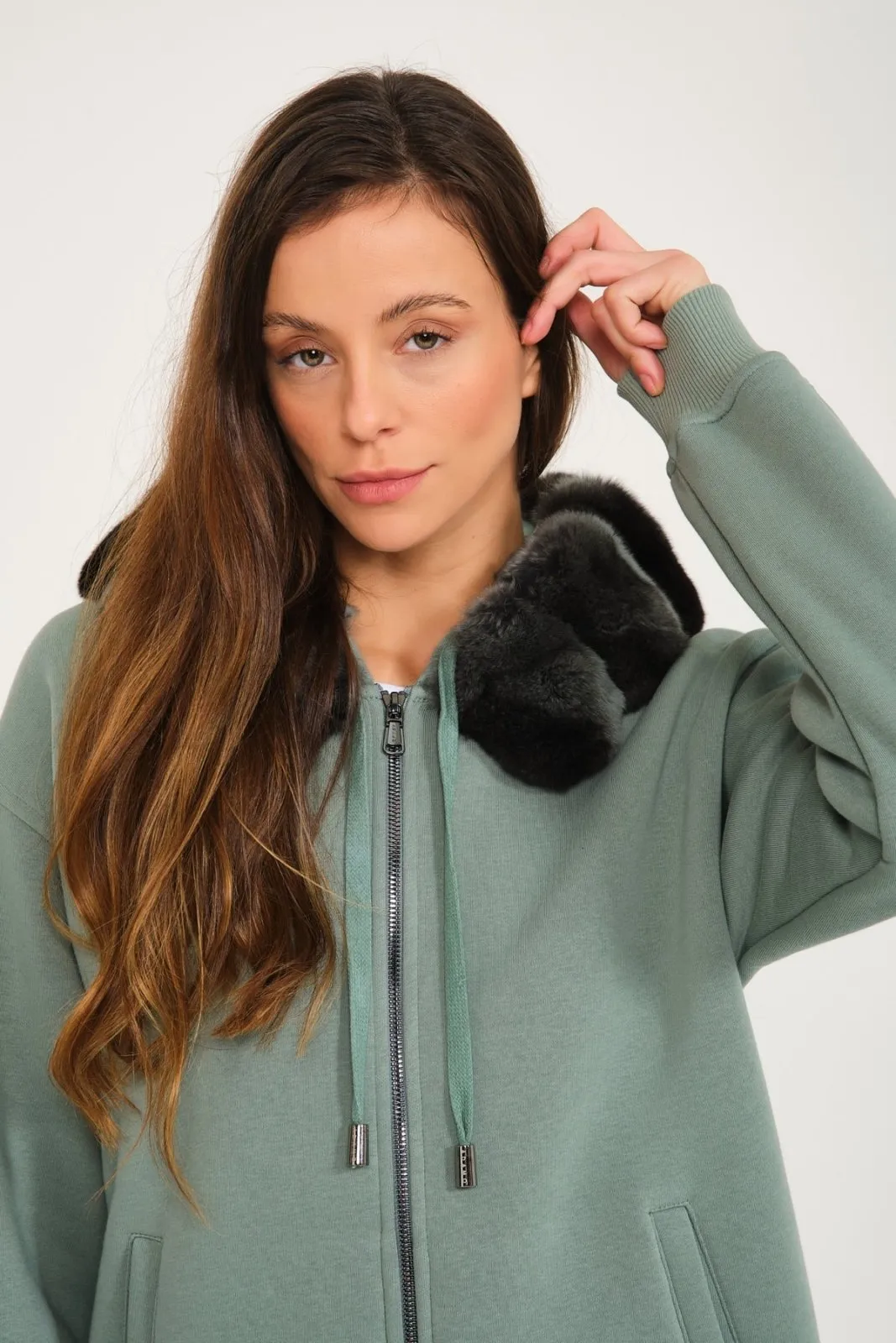 Chinchilla Fur-Lined Zipped Hoodie